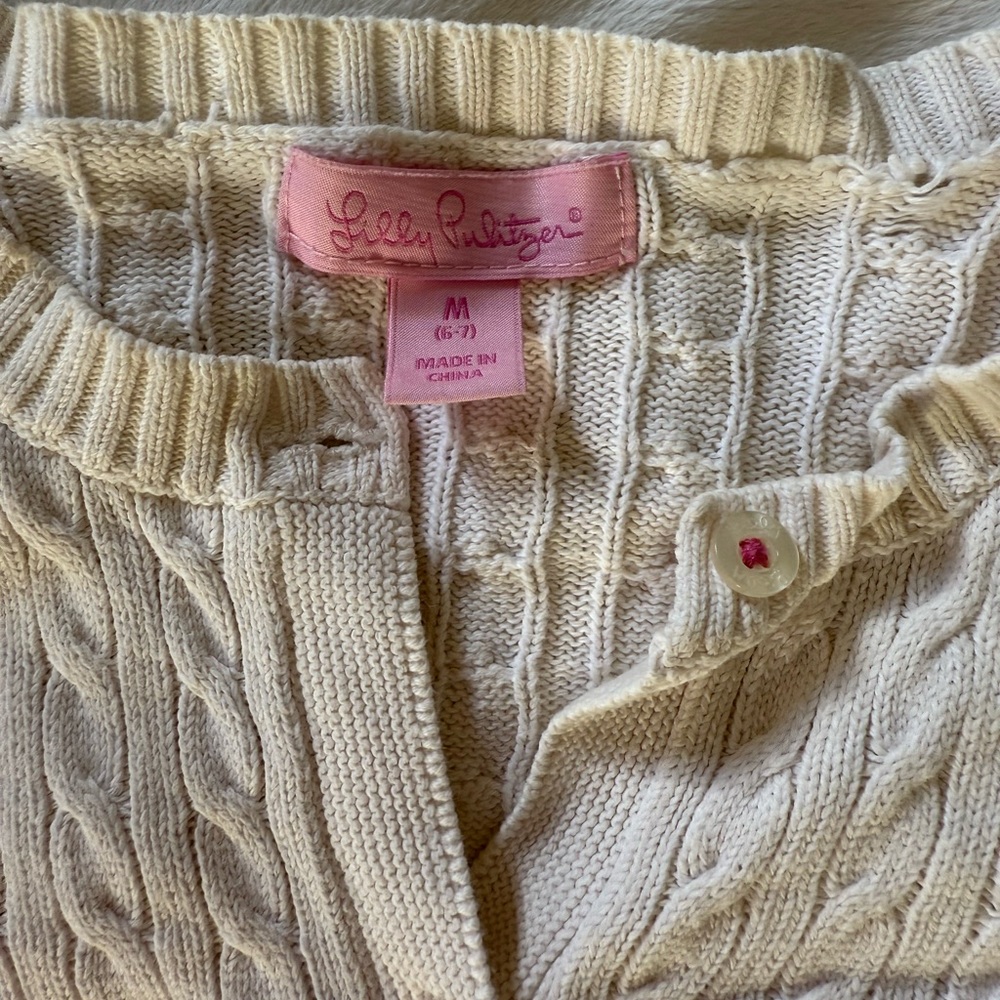 Lilly Pulitzer cream cardigan cotton girls M 6-7 - Picture 4 of 6